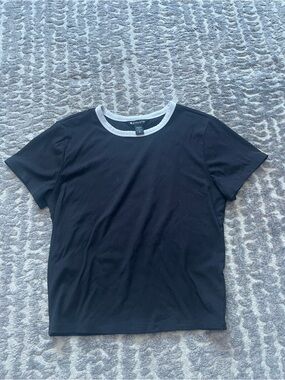 Athleta Black Tee with White Crew Neck Trim